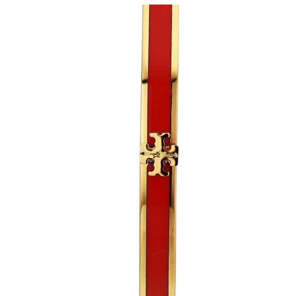 Gold and Red Hoop Earrings - Picture 3 of 7